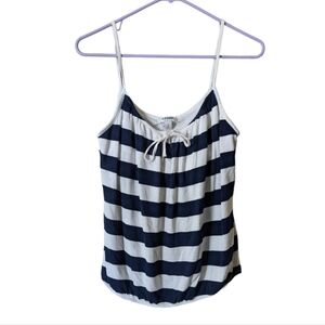 Old Navy Women's Medium Blue White Breton-Stripe Keyhole Tank Top w/Built-in-Bra
